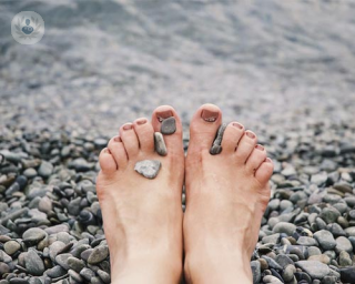 pies en una orilla con piedras